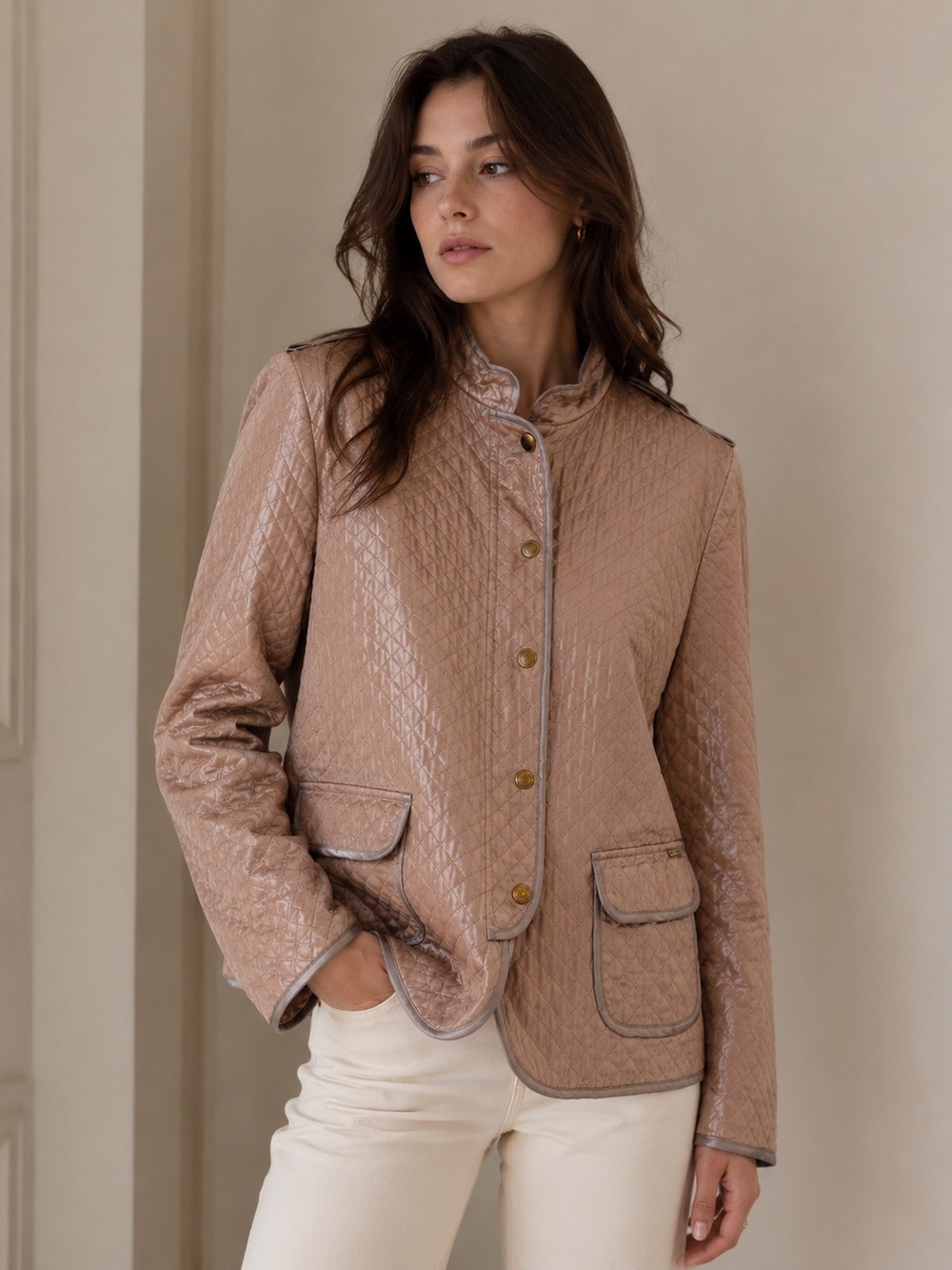 Devernois 100% Silk Quilted Jacket Pink Lavender Military Style Size 44